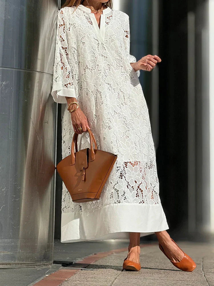 Natasja | Elegant lang kjole med luksusblonde